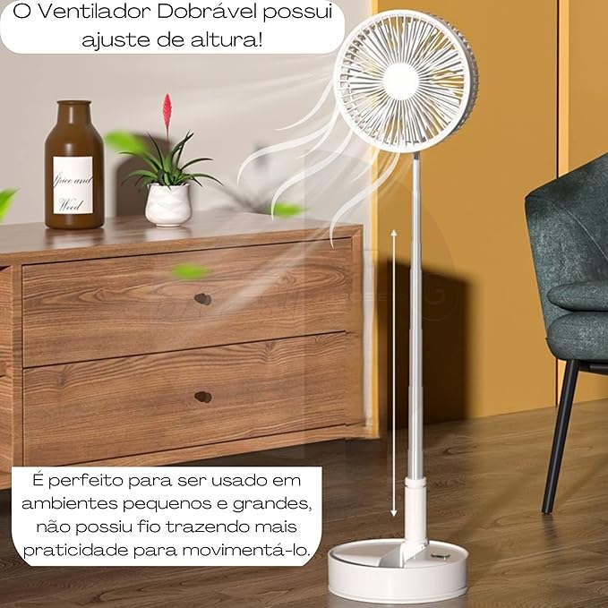 VENTILADOR PORTÁTIL SILENCIOSO, SEM FIO E DOBRAVEL - BRANCO - 1M DE ALTURA