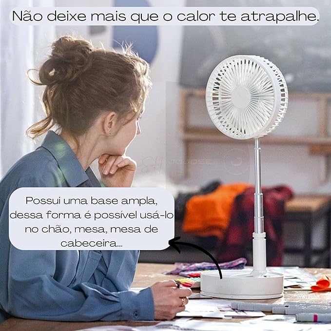 VENTILADOR PORTÁTIL SILENCIOSO, SEM FIO E DOBRAVEL - BRANCO - 1M DE ALTURA