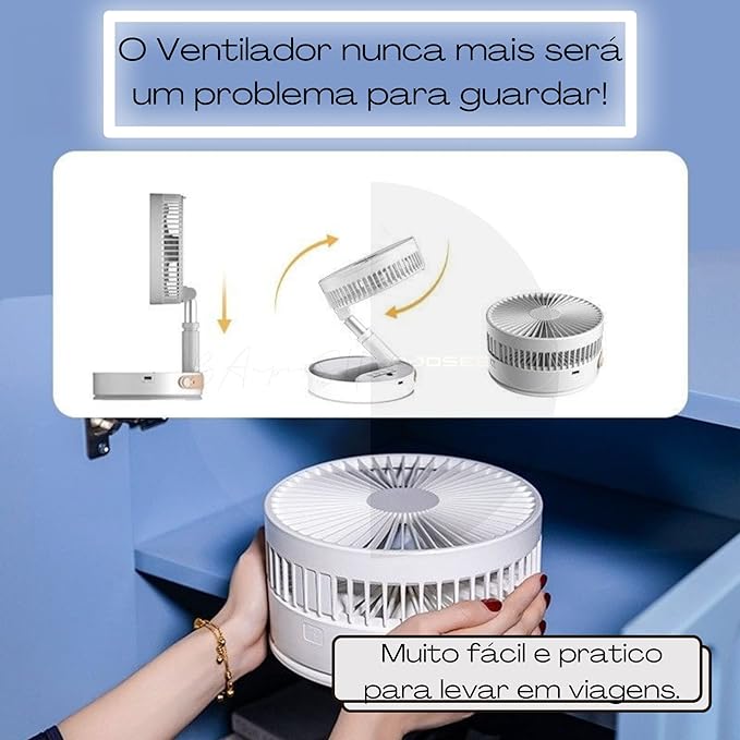 VENTILADOR PORTÁTIL SILENCIOSO, SEM FIO E DOBRAVEL - BRANCO - 1M DE ALTURA