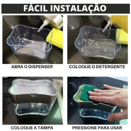 DISPENSER SABÃO 2X1 DETERGENTE SUPORTE PORTA BUCHA ESPONJA