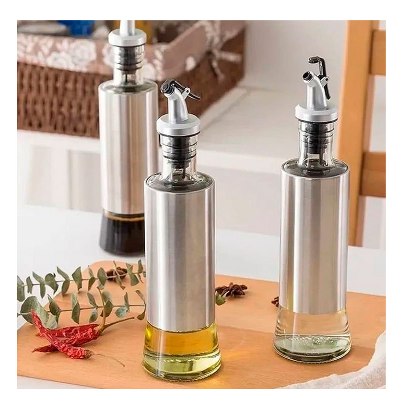 Porta Azeite e Vinagre de Vidro Cristal Prata 200ml - Adicione Estilo à Sua Cozinha